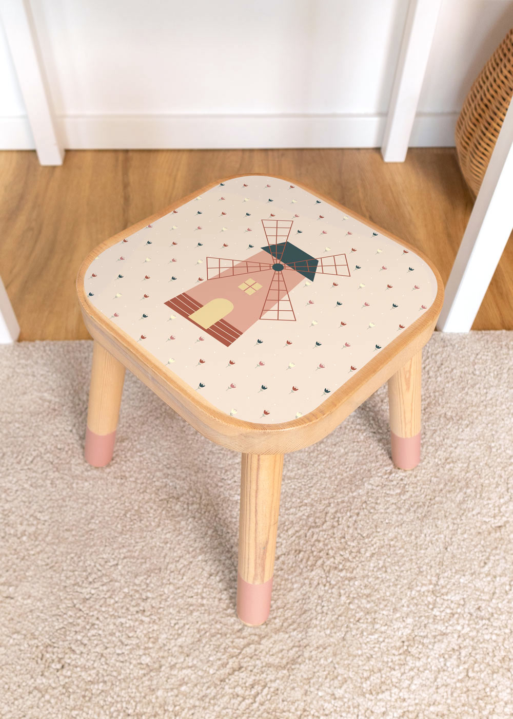 Windmühle Klebefolie für Ikea Flisat Kinderhocker personalisierbar Windmühle Klebefolie für Ikea Flisat Kinderhocker personalisierbar