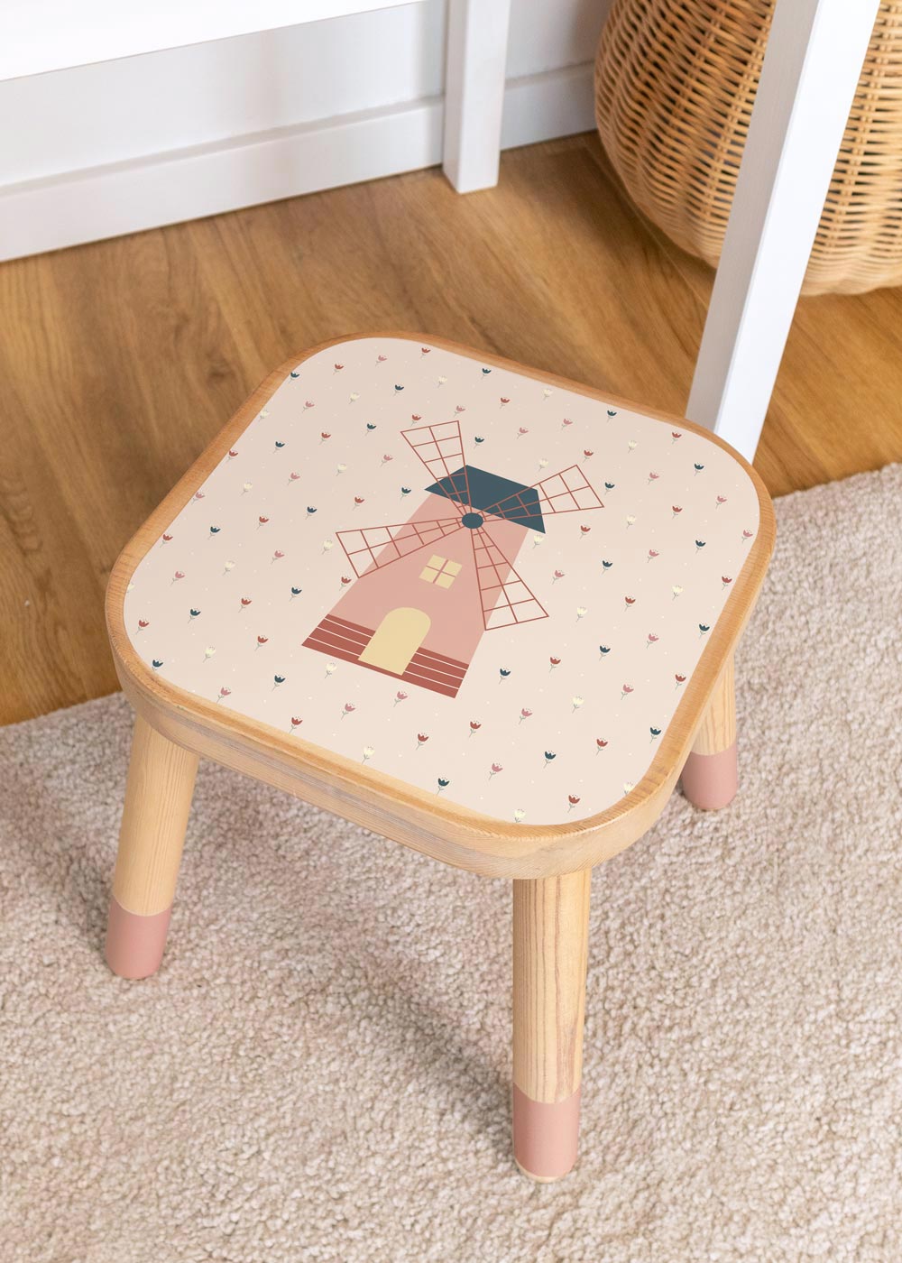 Windmühle Klebefolie für Ikea Flisat Kinderhocker personalisierbar Windmühle Klebefolie für Ikea Flisat Kinderhocker personalisierbar