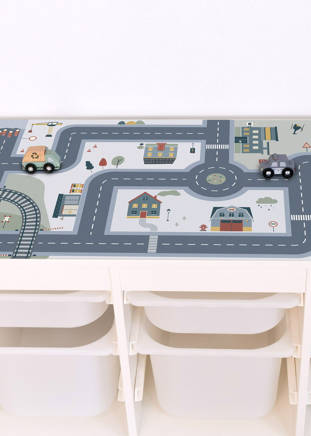 Ikea Trofast Regal mit Klebefolie mit Spielstraße Motiv von Limmaland verschönern Ikea Trofast Regal mit Klebefolie mit Spielstraße Motiv von Limmaland verschönern