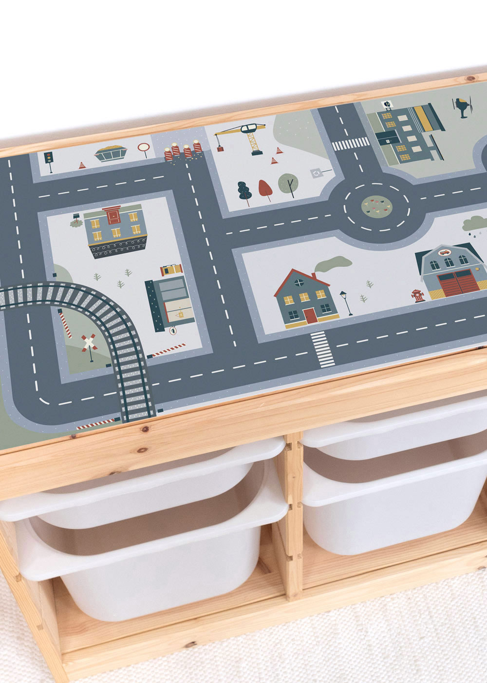 Ikea Trofast Regal mit Klebefolie mit Spielstraße Motiv von Limmaland verschönern