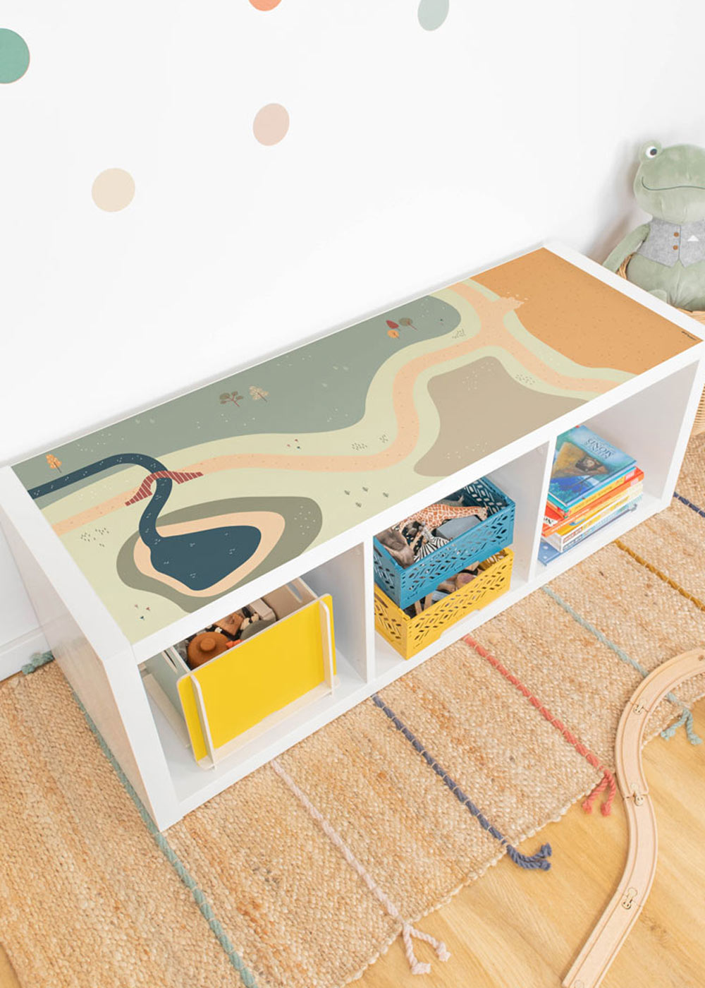 Klebefolie für Ikea Kallax Kinderzimmer Regal mit Wiese-Motiv