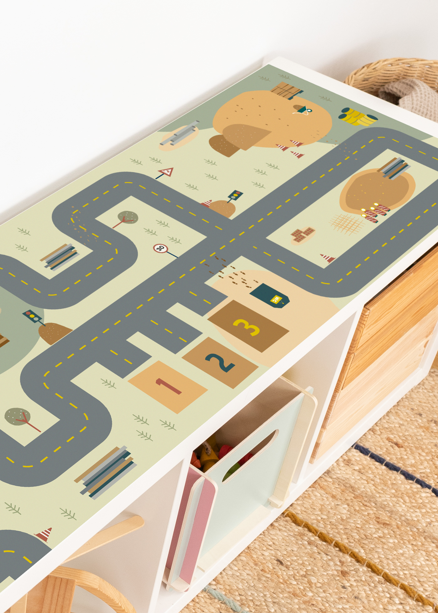 Aufregendes Baustellenmotiv für IKEA Spieltisch Selbstklebende Spielstraße Klebefolie für IKEA Spieltisch