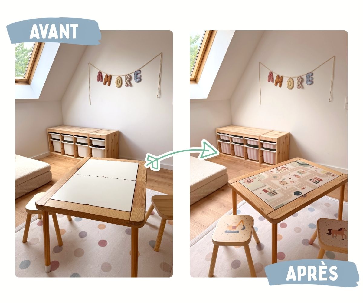 Kinderzimmer, Wanddeko, Aufbewahrung, Holztisch, Spielzeugstuhl