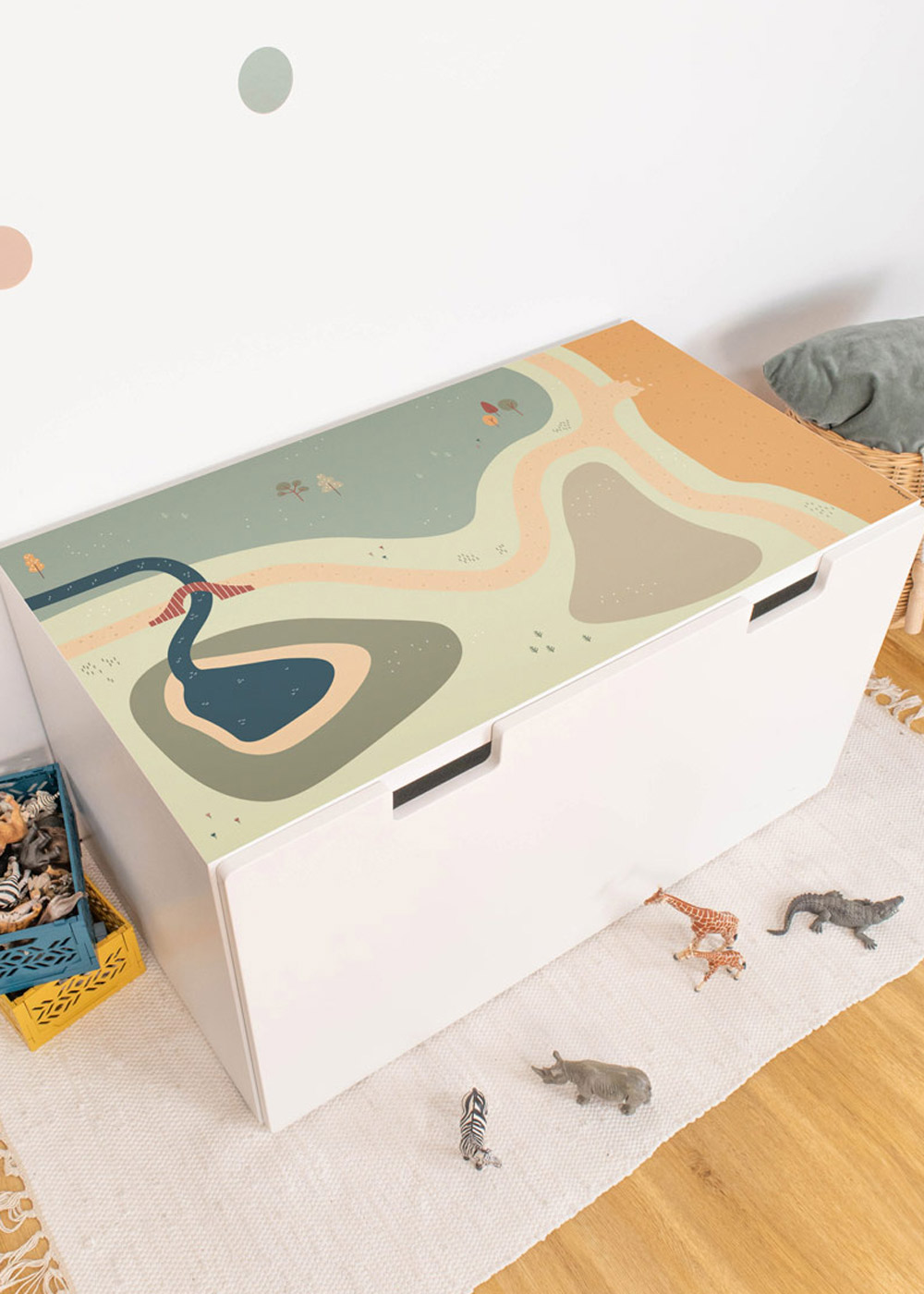 Klebefolie für Ikea Stuva Kinderzimmer Regal mit Wiese-Motiv Klebefolie für Ikea Stuva Kinderzimmer Regal mit Wiese-Motiv