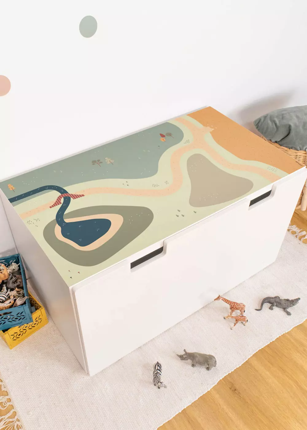 Klebefolie für Ikea Stuva Kinderzimmer Regal mit Wiese-Motiv