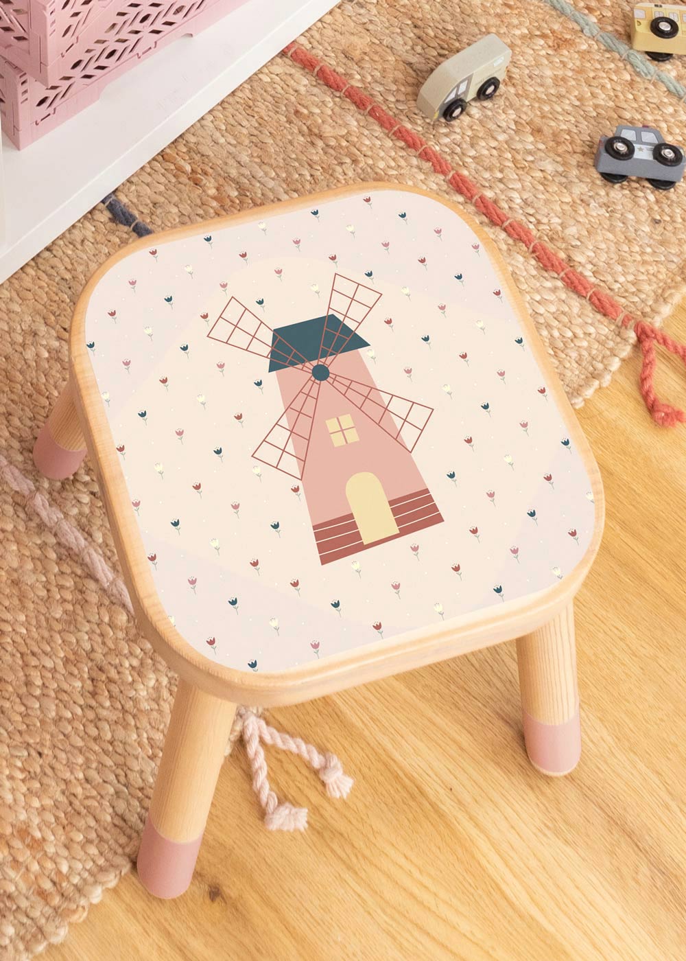 Windmühle Klebefolie für Ikea Flisat Kinderhocker personalisierbar Windmühle Klebefolie für Ikea Flisat Kinderhocker personalisierbar