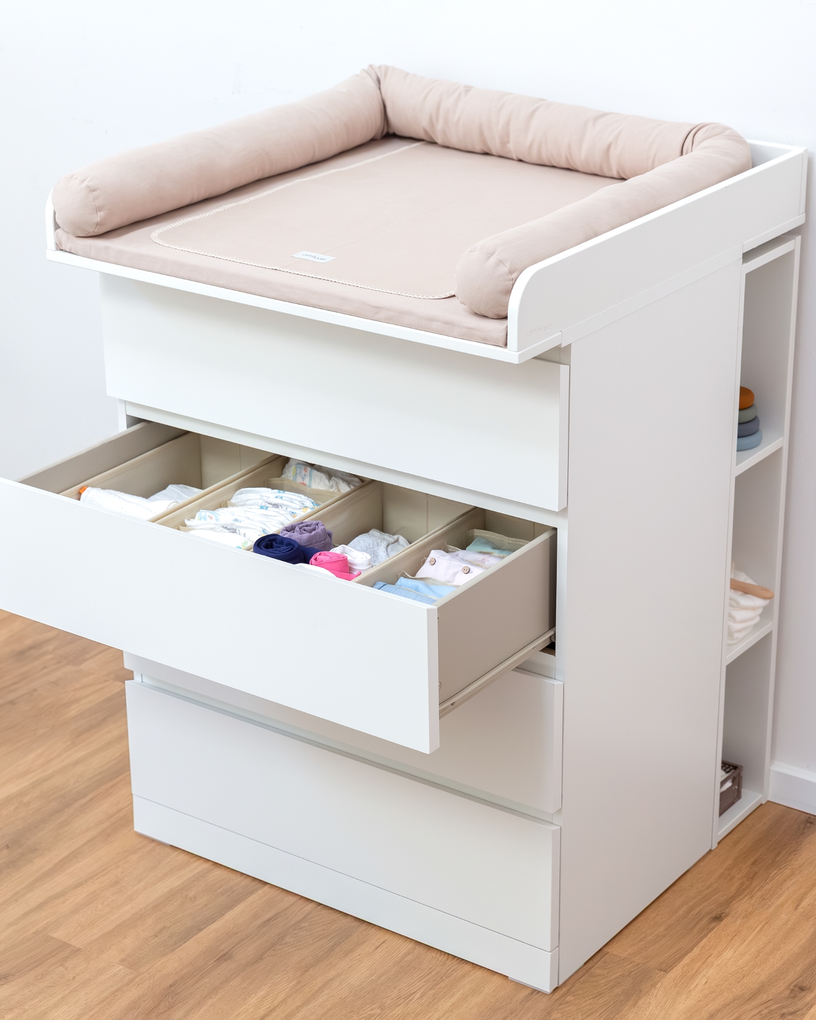 Baby-Wickelkommode, Schubladenschrank, Ausziehbare Schublade, Windel-Organizer, weiche Polsterung
