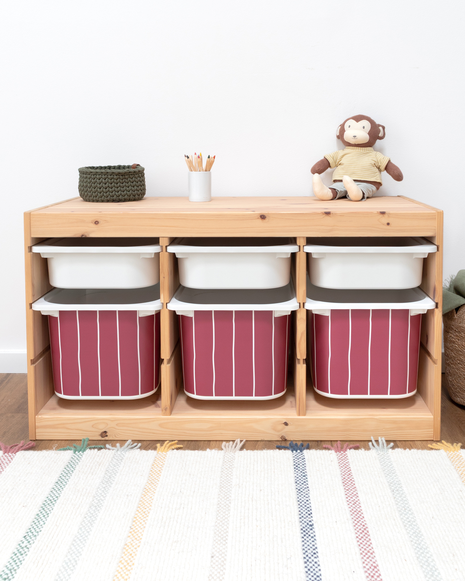 klebefolie ikea trofast box mittel kopfseite linie beerig 3er Set 1