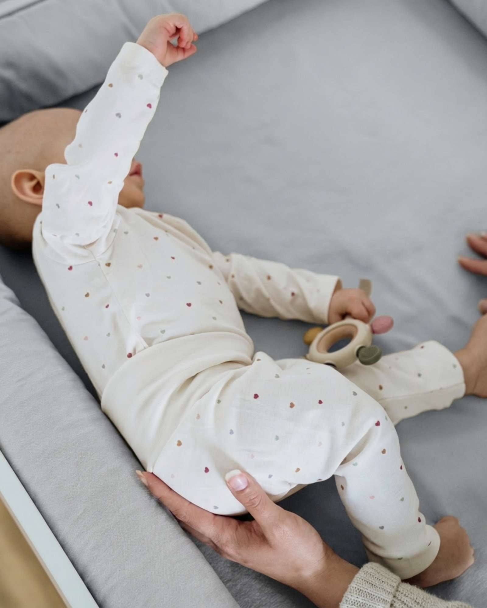 Babybodysuit, Weiß, Gemustert, Langarm, Babysicherheitsschmuckhalter