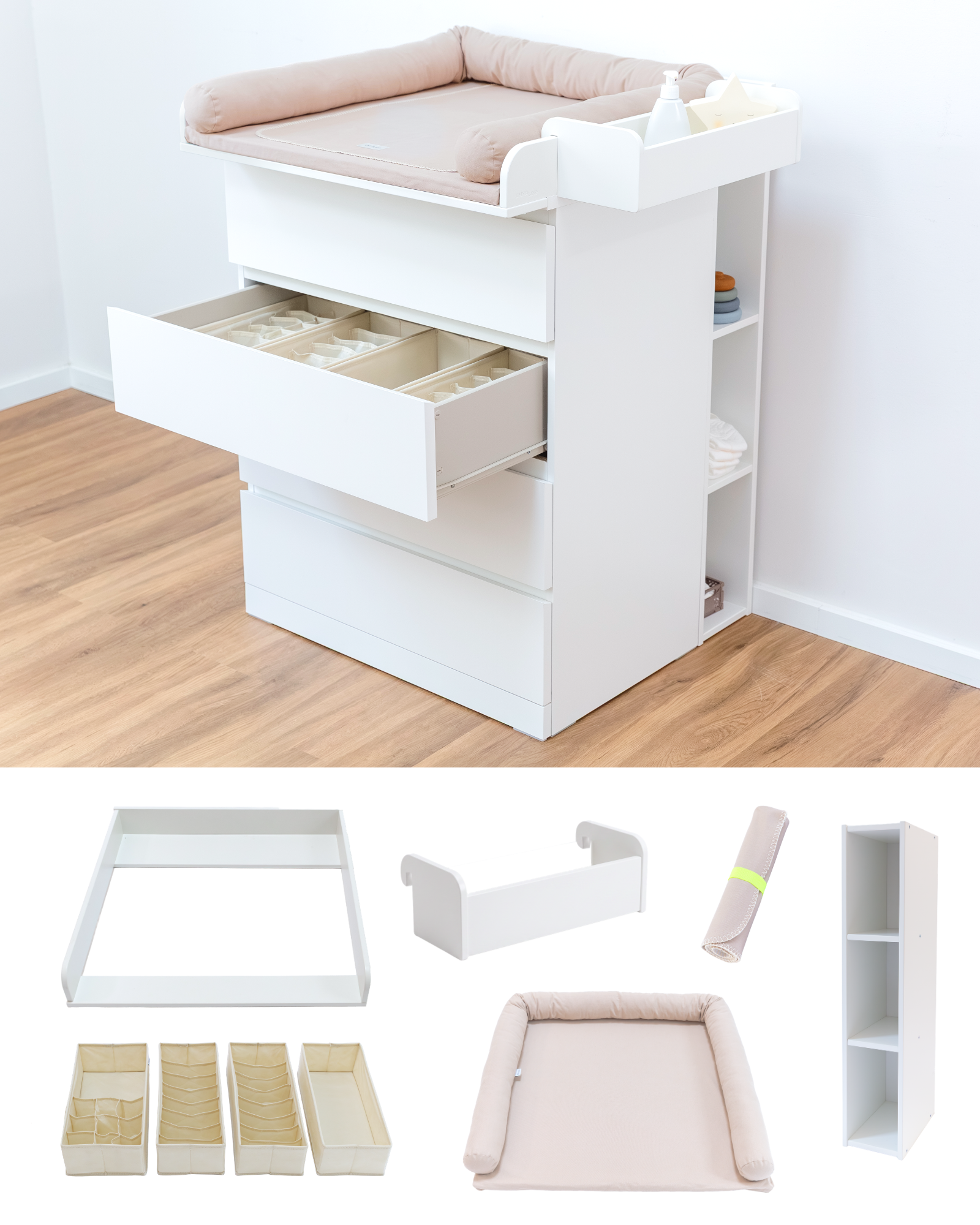 Kommode, Weiß, Aufsatzkommode, Organizer, Kissenauflage