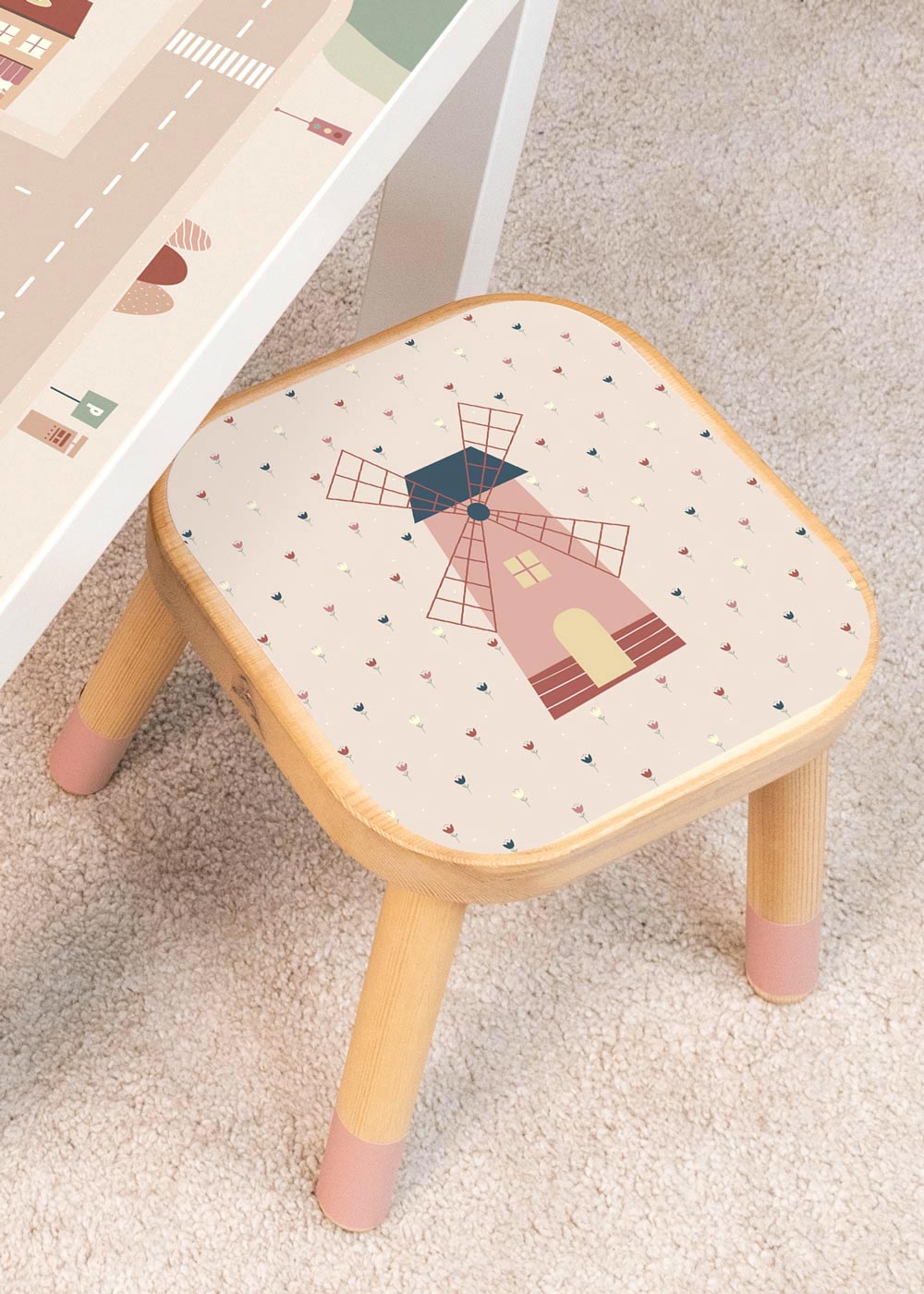 Windmühle Klebefolie für Ikea Flisat Kinderhocker personalisierbar Windmühle Klebefolie für Ikea Flisat Kinderhocker personalisierbar