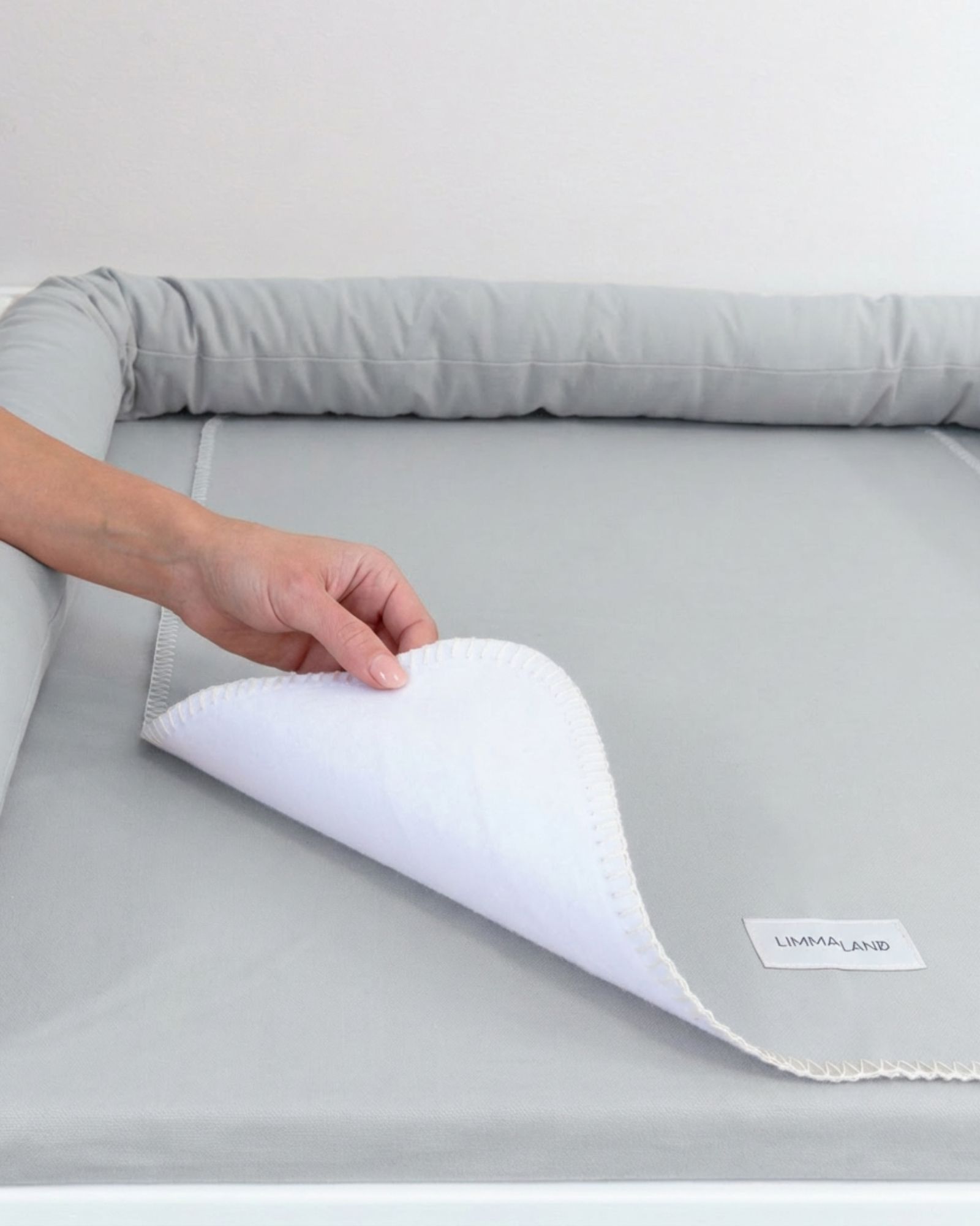 Mattress topper, Matratzenschutz, Faltendes Blatt?, grau, Limmaland-Label