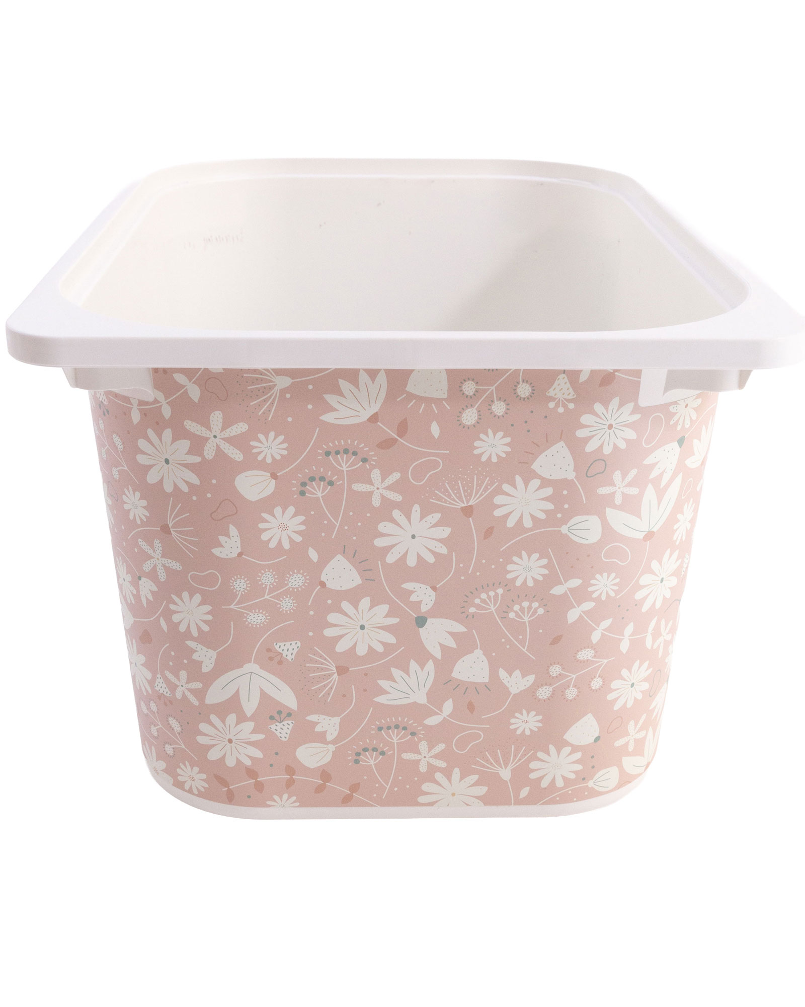 Wäschekorb, Kunststoff, Altrosa, Blumenmuster, Weißer Rand