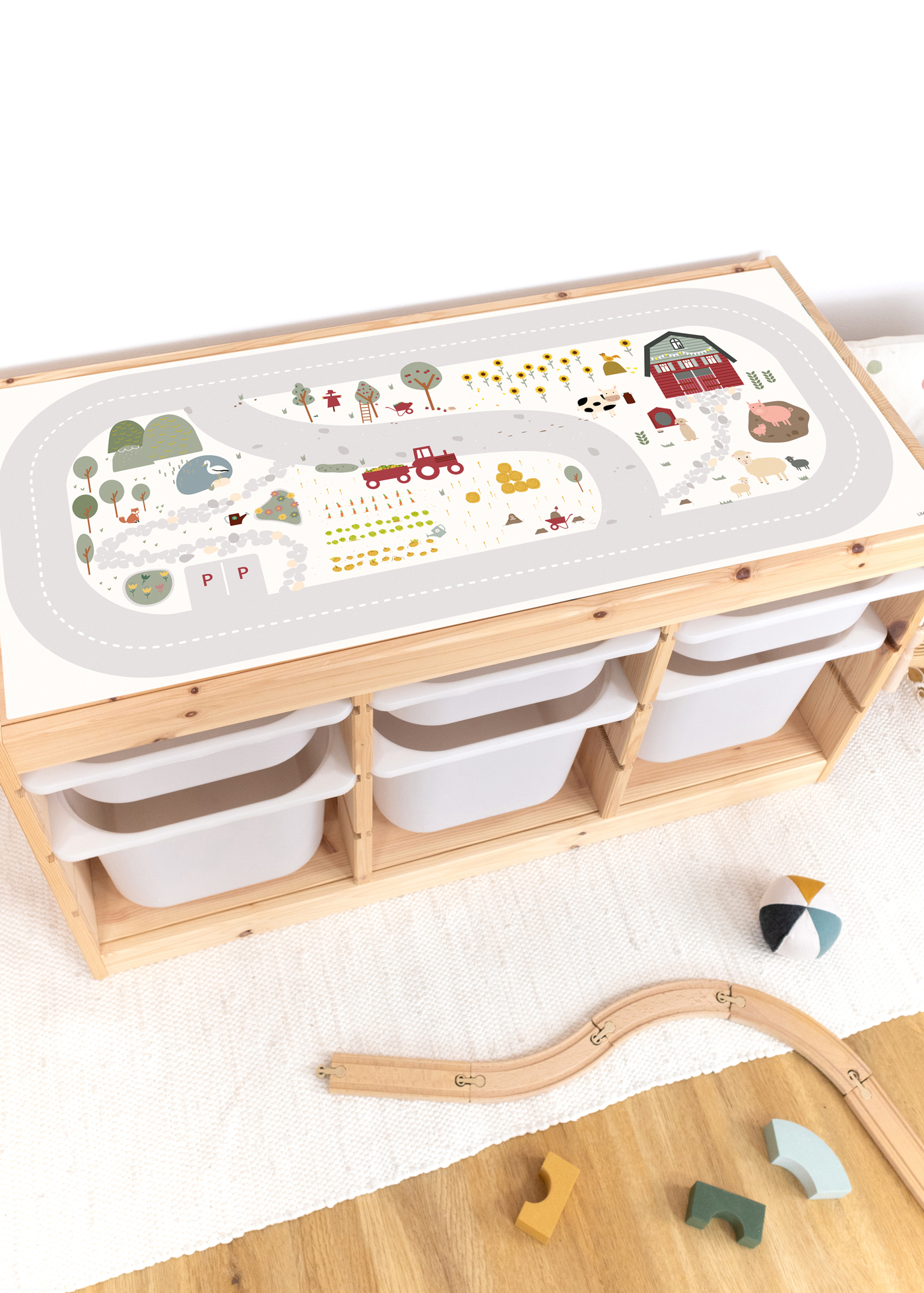 Autocollant pour l'étagère TROFAST d'IKEA (pin) Route de jeu ferme chambre d'enfant