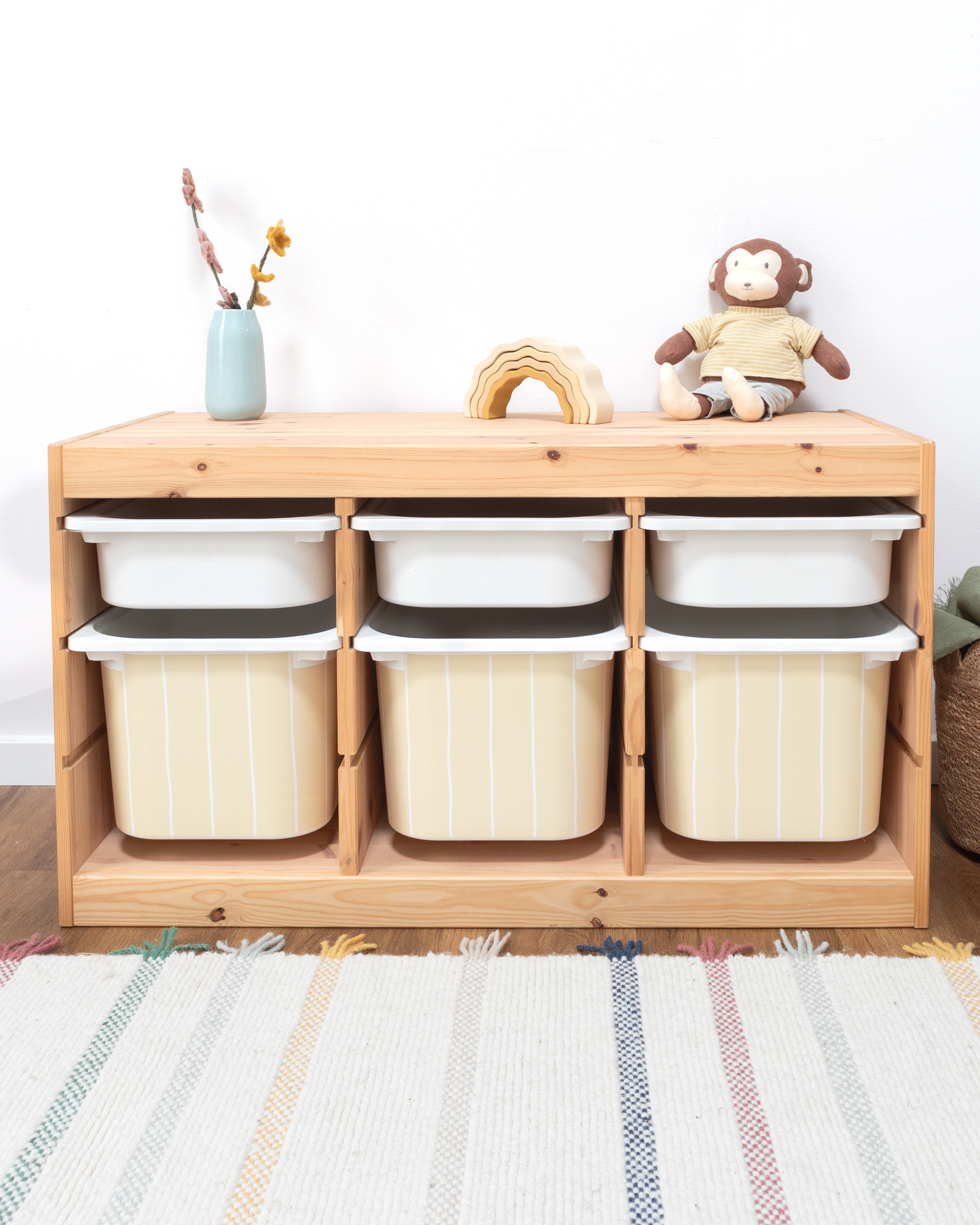 klebefolie ikea trofast box mittel kopfseite linie buttergelb 3er Set 1