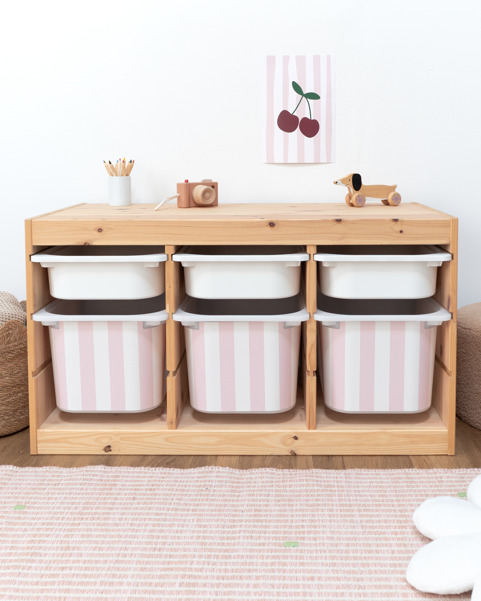 klebefolie ikea trofast box mittel kopfseite vichy streifig marshmallow 3er Set 1