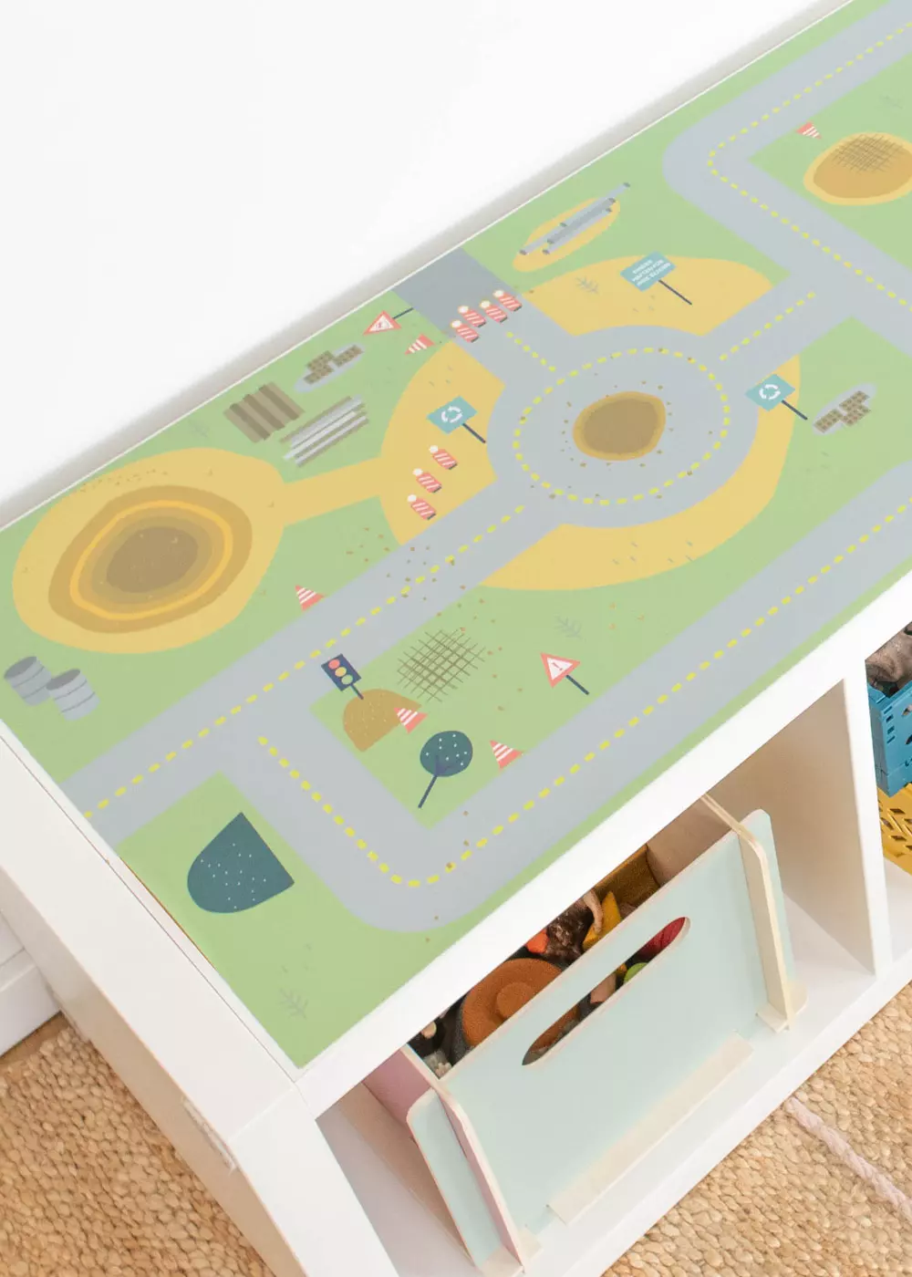 Klebefolie für Ikea Kallax Kinderegal mit Baustelle Motiv