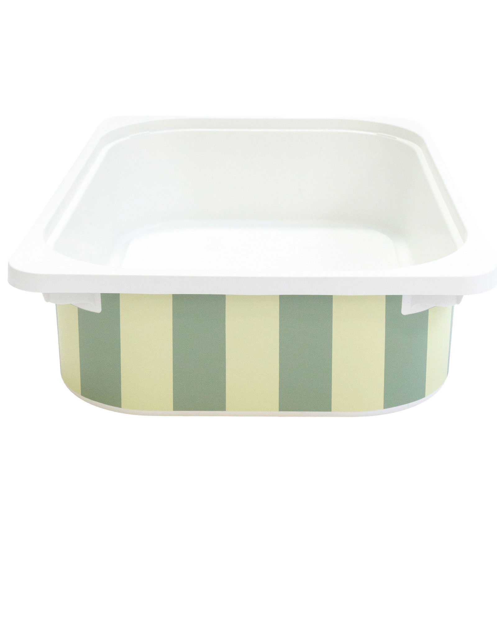 Aufbewahrungsbox, Kunststoff, Grün-beige, Streifenmuster, Weißer Deckel