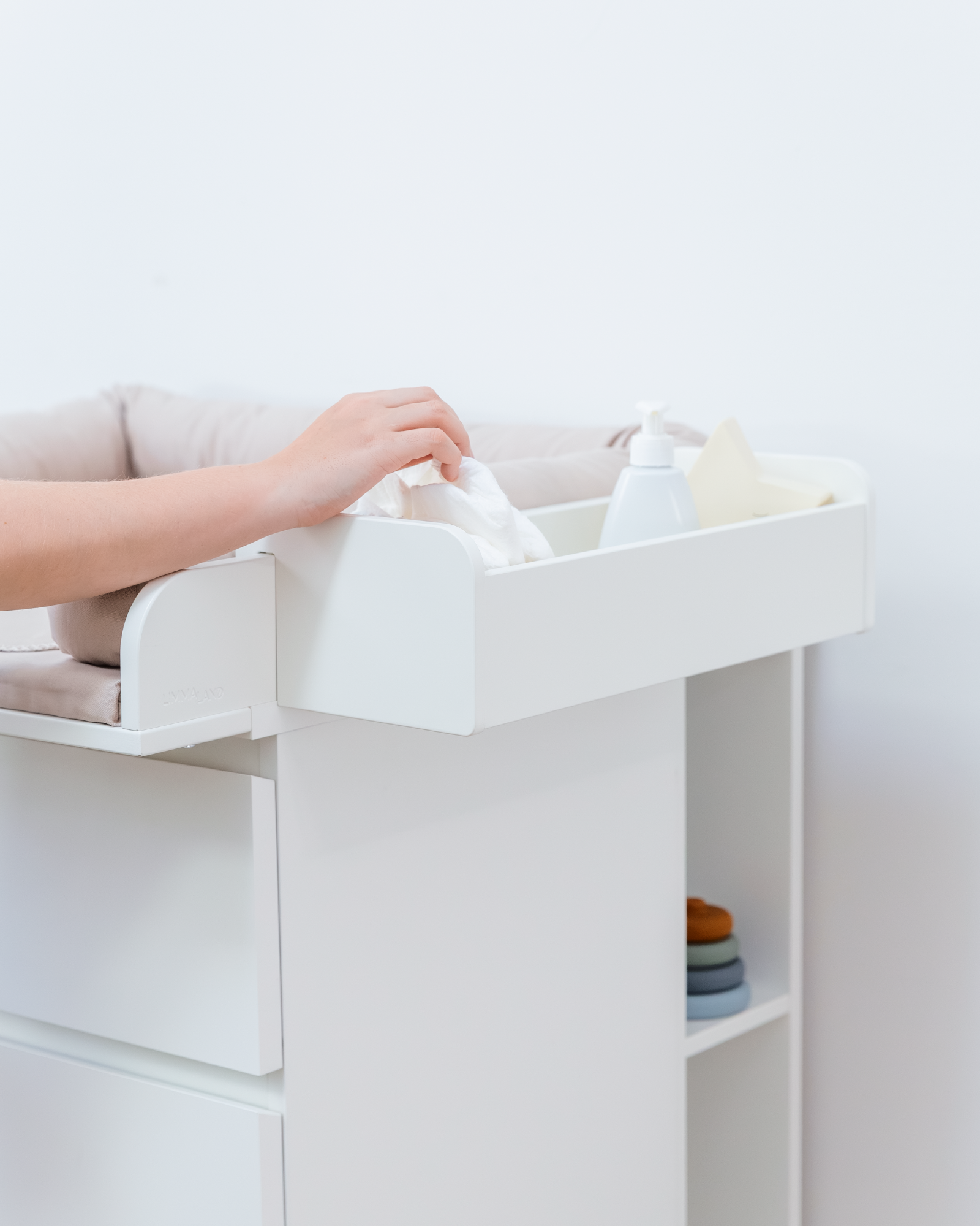 changing-table, baby-dresser, storage-unit, soft-padded-top, organization-shelves