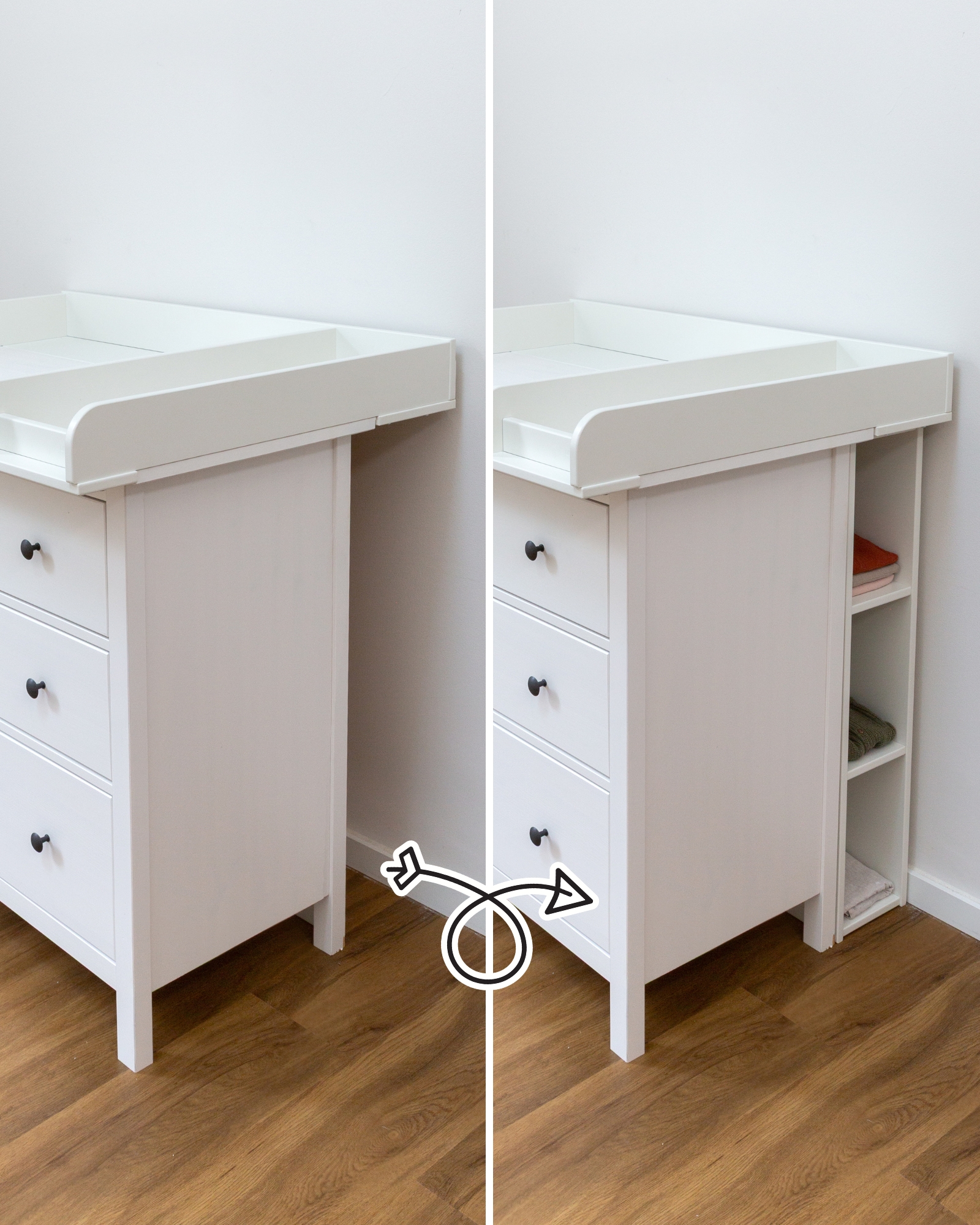 PuckDaddy - Plan à Langer Kimi XXL Compatible avec la Commode IKEA Hemnes et similaires - Plan à Langer en Bois Blanc 108x80x10 cm avec Compartiment de séparation & matériel pour Le PuckDaddy - Plan à Langer Kimi XXL Compatible avec la Commode IKEA Hemnes et similaires - Plan à Langer en Bois Blanc 108x80x10 cm avec Compartiment de séparation & matériel pour Le