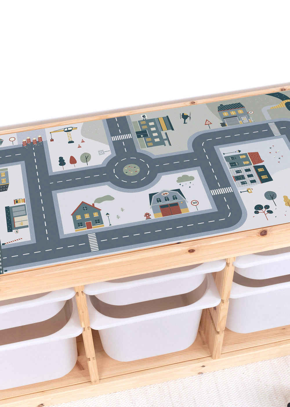 Ikea Trofast Regal mit Klebefolie mit Spielstraße Motiv von Limmaland verschönern