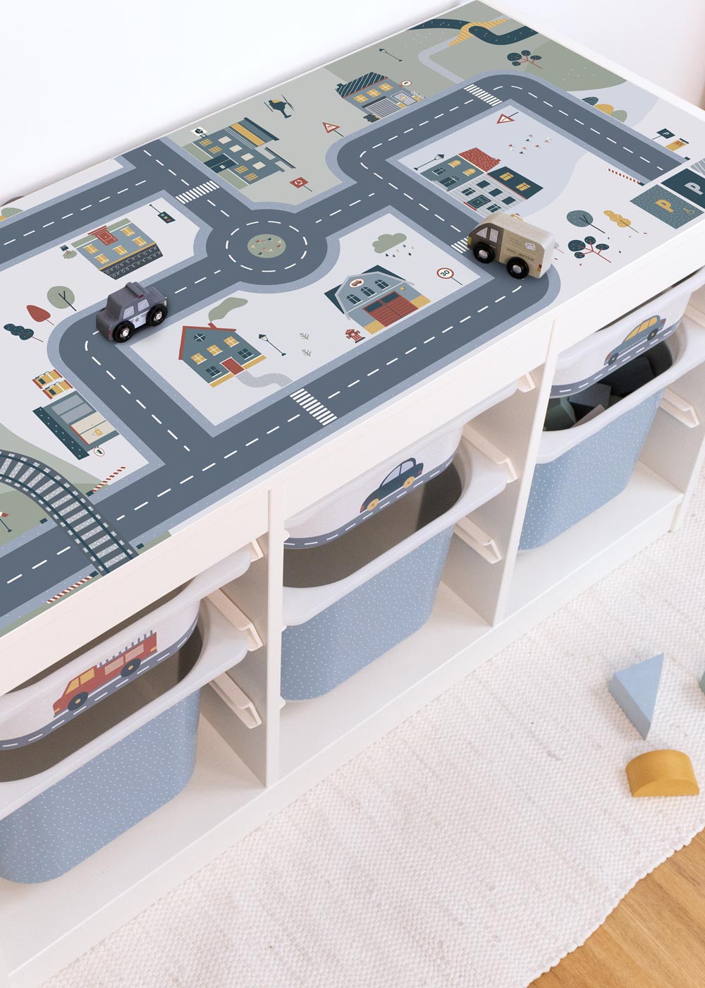 Klebefolie für Ikea Trofast Regal mit Spielstraße Motiv