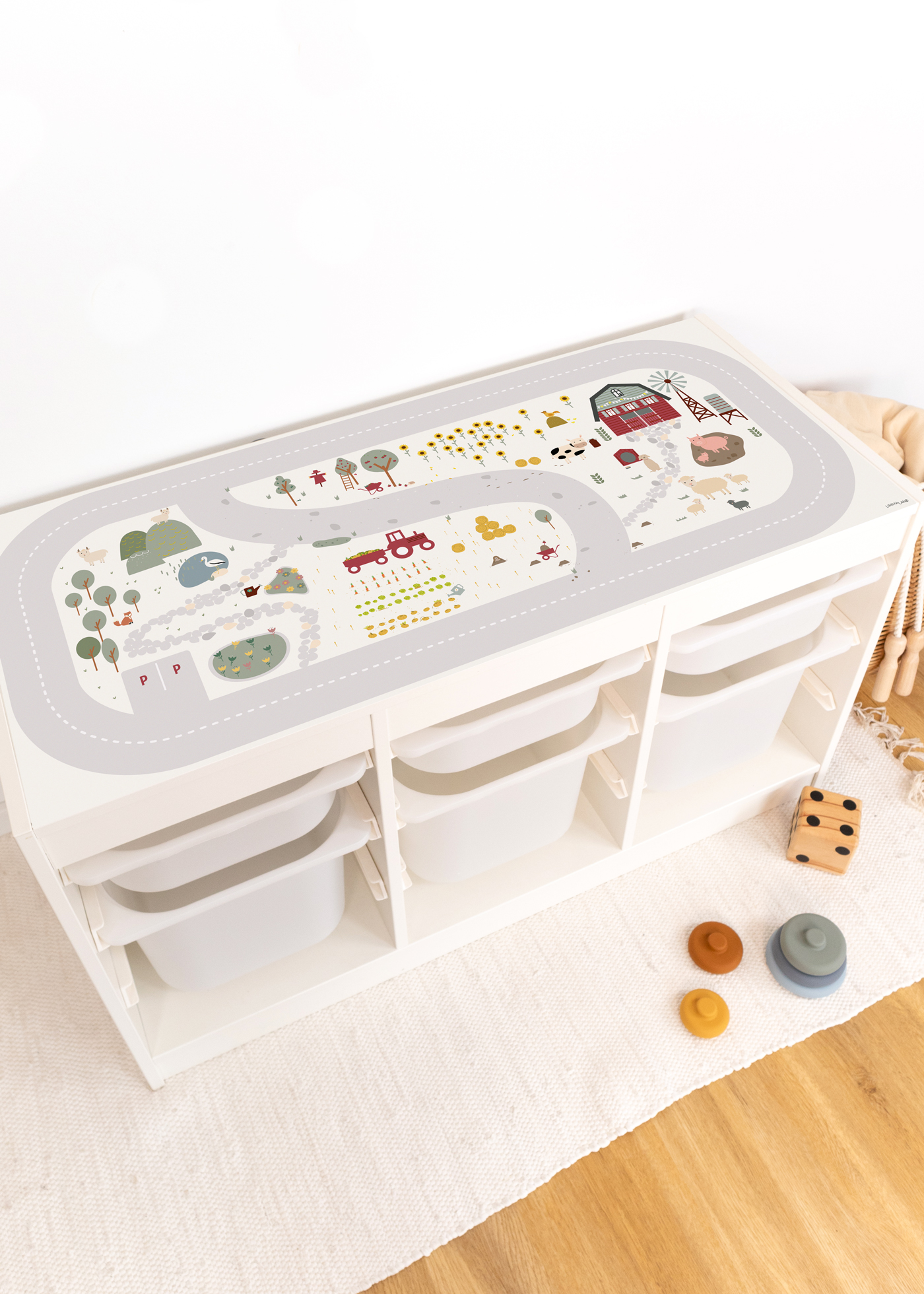 Autocollant pour l'étagère IKEA TROFAST (blanc) Route de jeu ferme chambre d'enfant